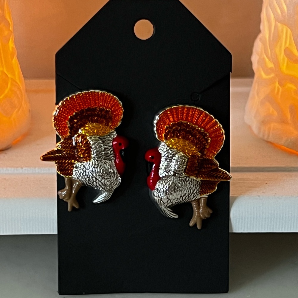 Vintage Best Turkey Enamel Stud Earrings, Thanksgiving or Fall